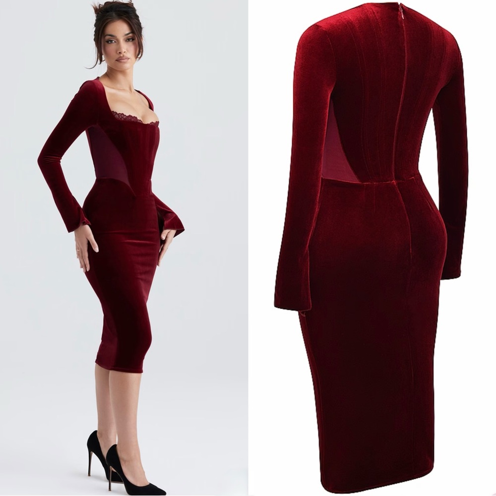 House of CB Solaine Wine Velvet Corset Dress - Picture 7 of 16